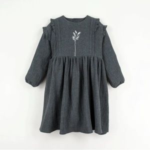 Popelin Dark grey embroidered dress with pintucks